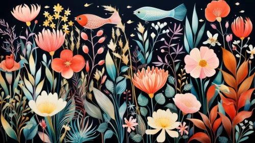 Colorful Flower Garden Illustration | Romantic Moonlit Seascapes