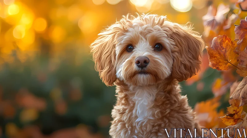 Cute Puppy Surrounded by Fall Leaves AI Image