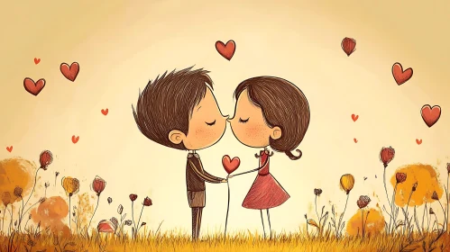 Sweet Cartoon Kiss Image with Hearts