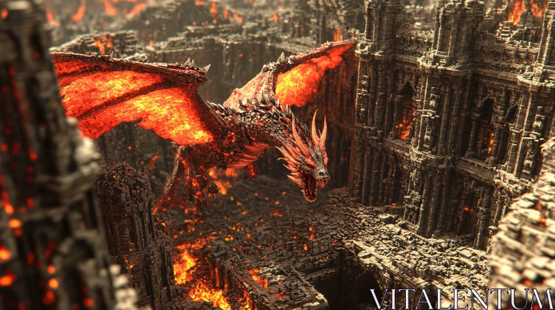 Inferno Dragon Above Burning Castle AI Image