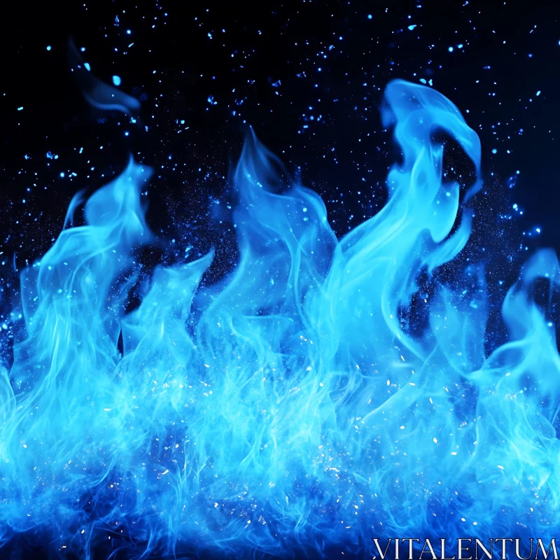 Ethereal Blue Fire with Sparks AI Image