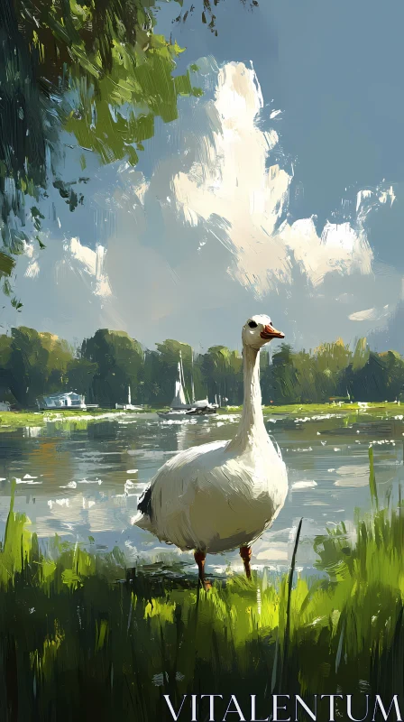 Tranquil Lakeside Goose Scene AI Image