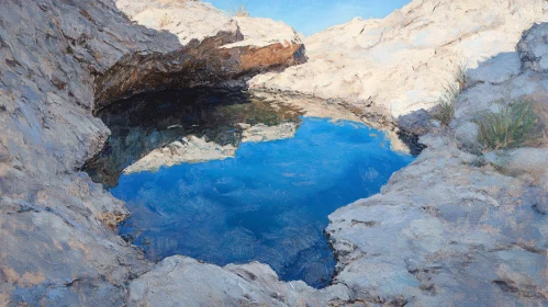 Hidden Lake Amidst Rocky Terrain with Reflections