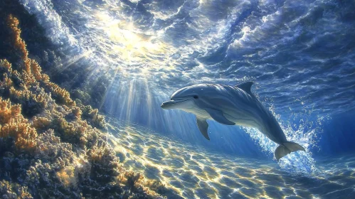 Sunlit Dolphin Underwater
