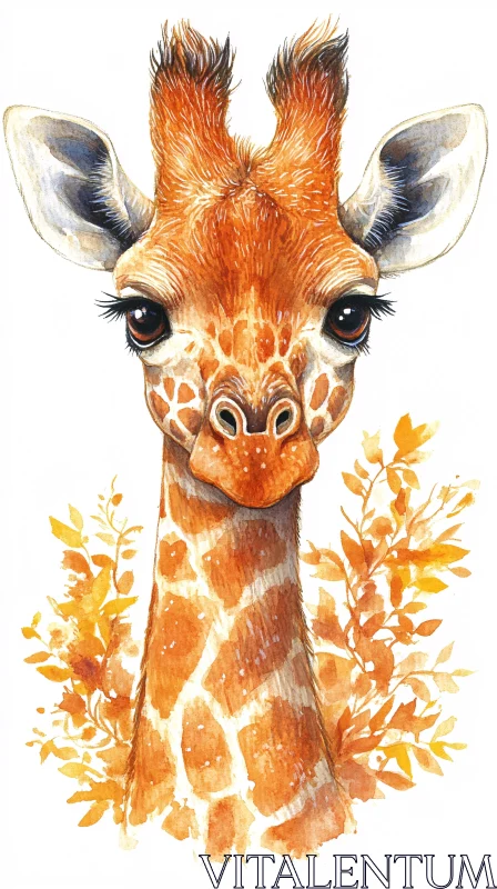 Expressive Giraffe Watercolor Art AI Image