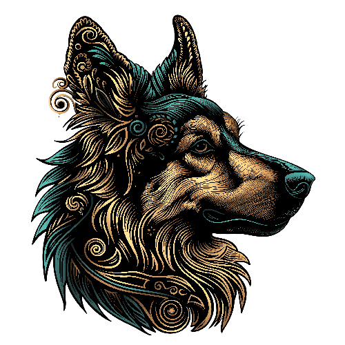 Elegant German Shepherd Line Art with Floral and Geometric Designs POD Design