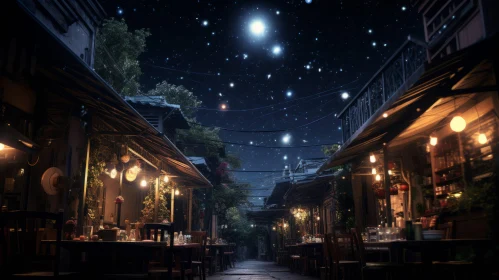 Enchanting Starry Night Over Traditional Japanese Inspired Street