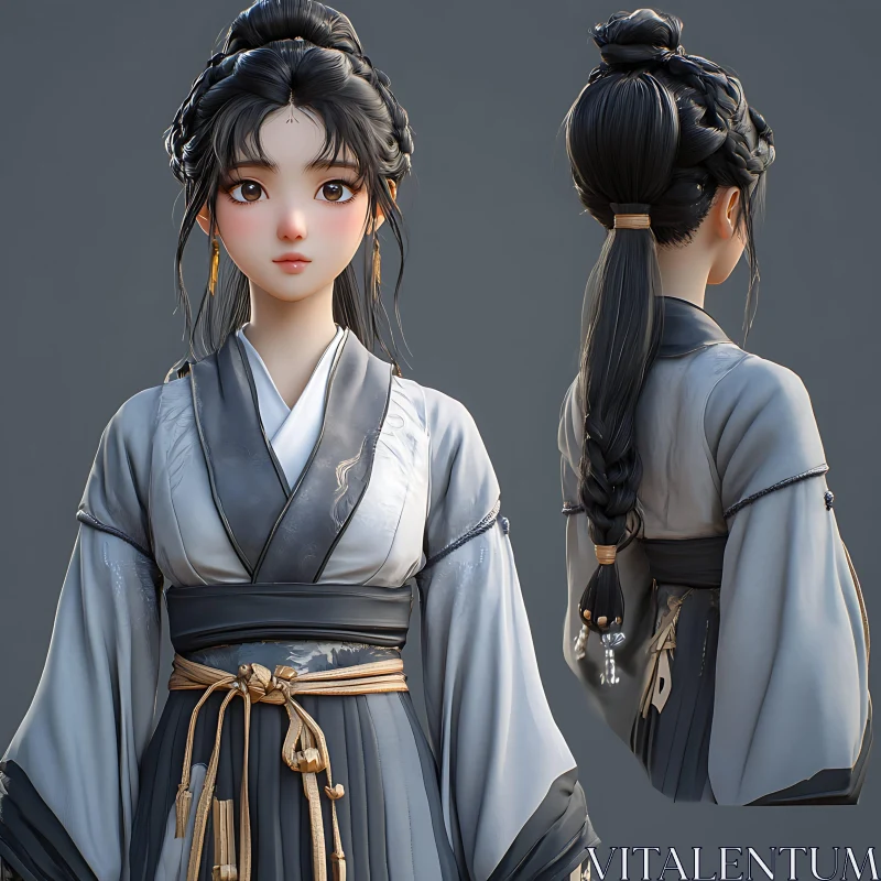 AI ART Anime Portrait: Serene Beauty in Asian Dress