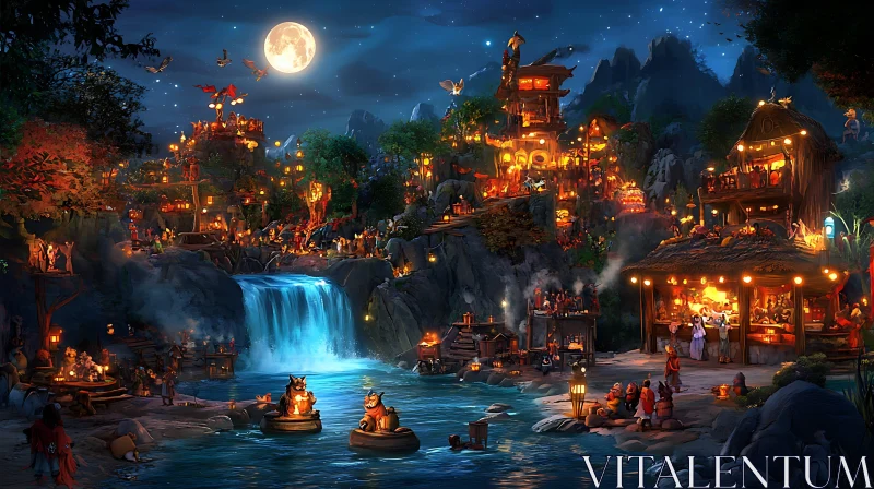 AI ART Enchanting Night Scene of a Fantasy Town