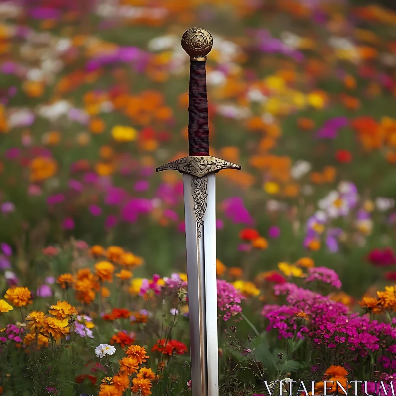 AI ART Ornate Sword among Blossoms