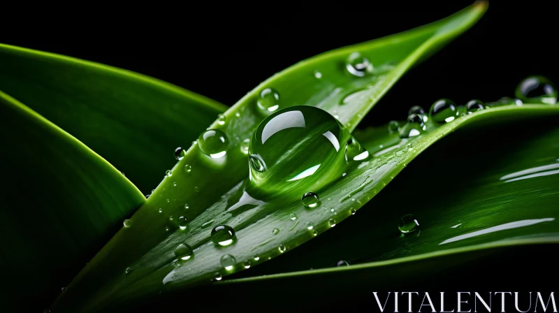 Green Leaf with Water Droplet against Black Background AI Image