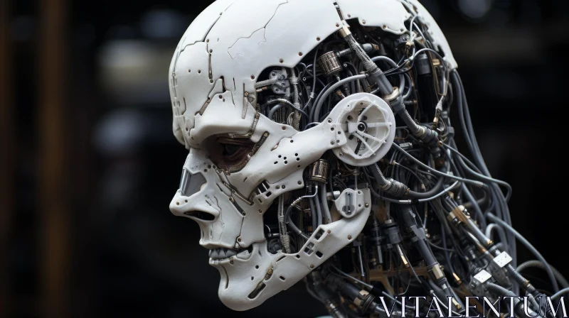 Robot Skull with Wires: Photorealistic Auto Body Works AI Image
