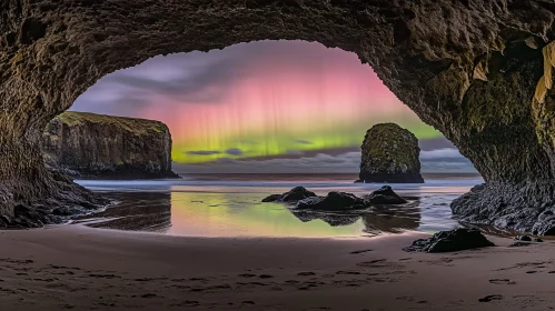 Northern Lights in a Coastal Cave