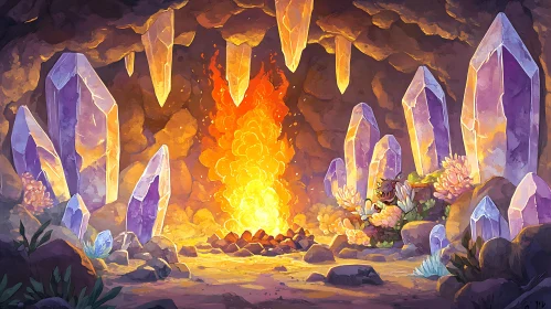 Gemstone Cave with Fire