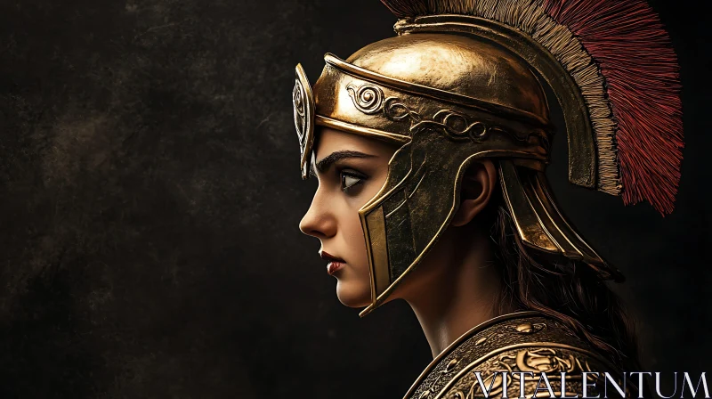 Woman in Gold Armor Profile AI Image