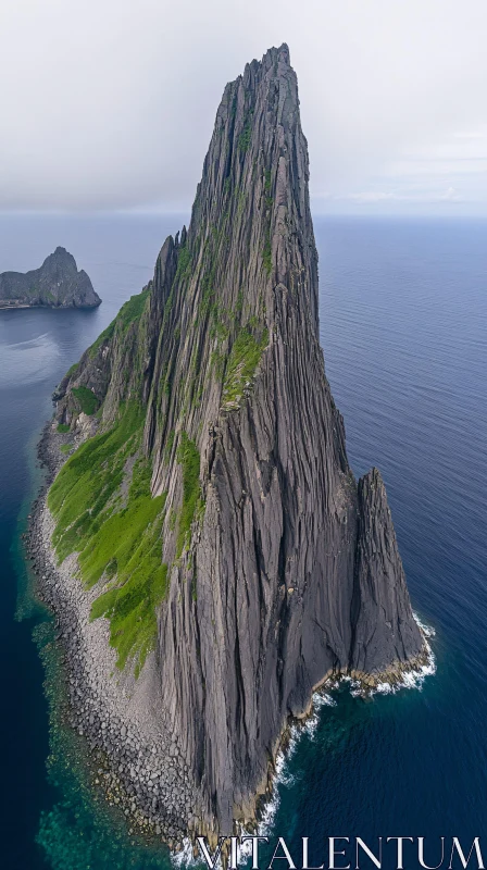 Towering Cliff Island Aerial View AI Image