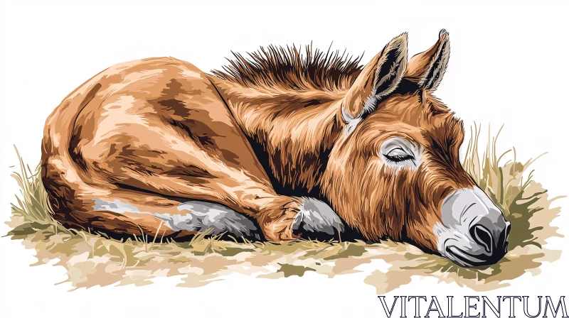 Sleeping Donkey on Grass AI Image