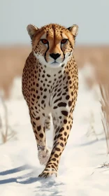 Cheetah Walking in Snow