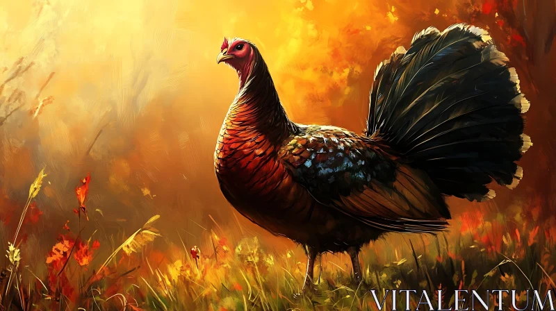 Rooster in a Field Painting AI Image