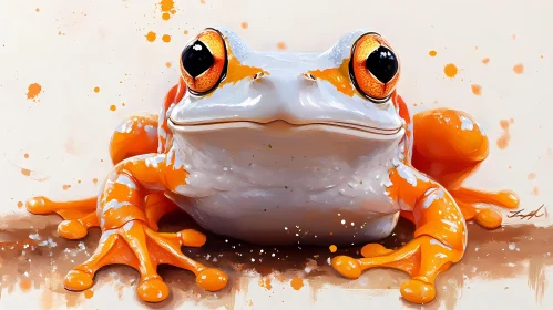 Vibrant Frog Art with Orange Splash