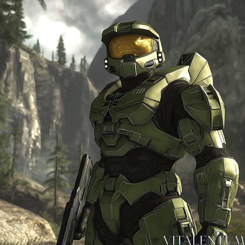 Futuristic Soldier in Detailed Green Armor AI Image