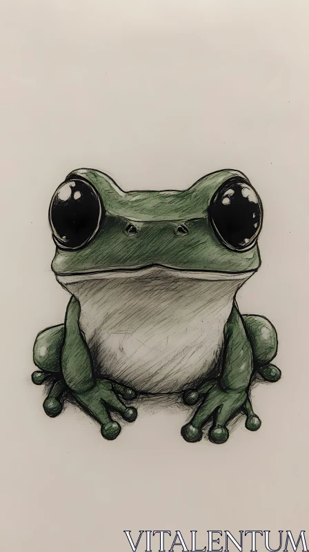 Illustrated Frog with Large Eyes AI Image