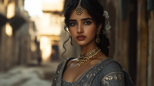 Portrait of Woman with Golden Adornments