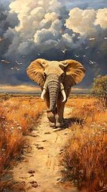 Elephant Strolling Through the Plains