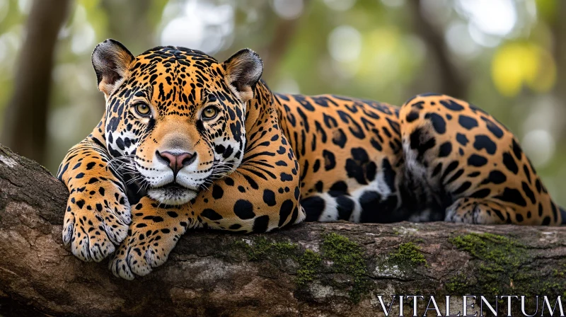 Wild Jaguar on a Tree Limb AI Image