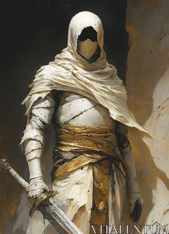 Cloaked Warrior with Sword Illustration AI Image