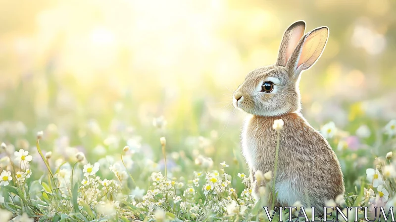 Serene Rabbit in Flower Field AI Image