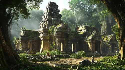 Ancient Stone Temple Covered in Greenery