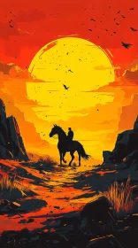 Rider and Horse in Sunset