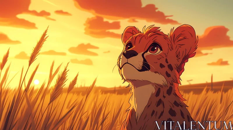 Wild Cheetah at Dusk AI Image