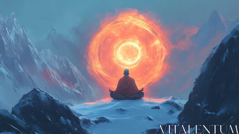 Zen Meditation on Mountain Peak AI Image