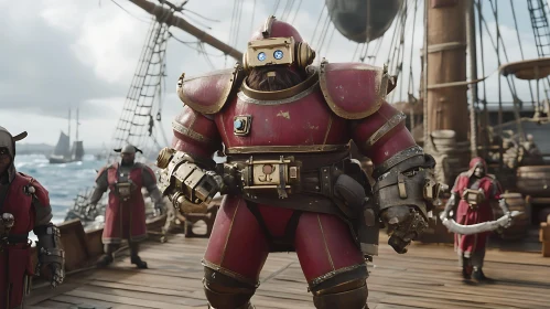 Armored Steampunk Character on Ship