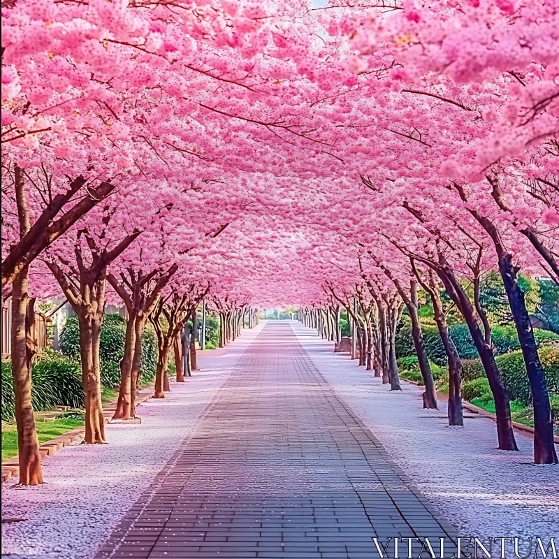 Enchanting Pink Bloom Tree Tunnel AI Image