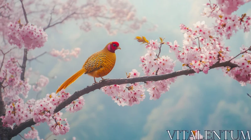 Bird on Cherry Blossom Branch AI Image