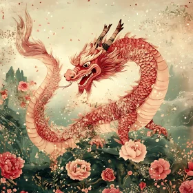 Crimson Dragon in Floral Paradise