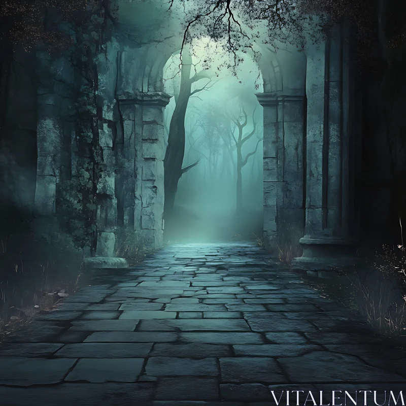 AI ART Ancient Archway in Misty Forest