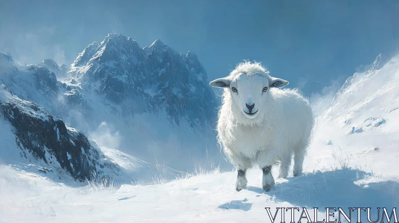 Sheep in Majestic Snowy Landscape AI Image