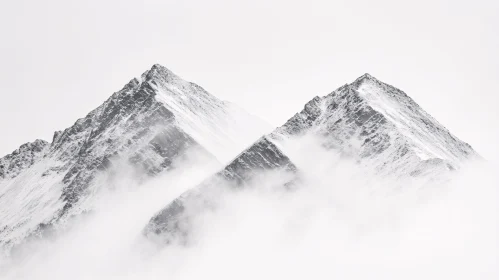 Misty Snowy Mountain Peaks
