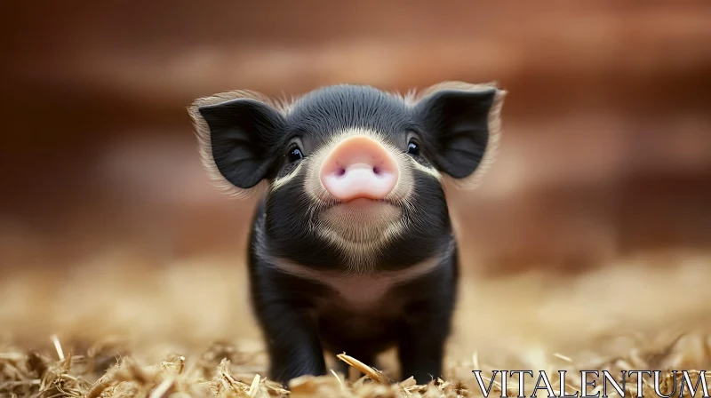 Endearing Piglet Portrait in Farm Setting AI Image