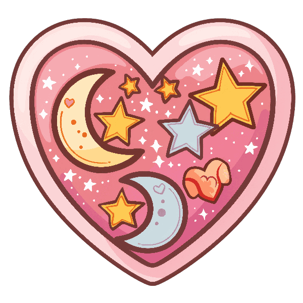 Whimsical Heart with Stars and Moon