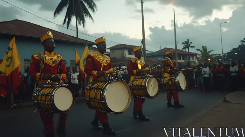 Ornate Drummers in Street Parade AI Image