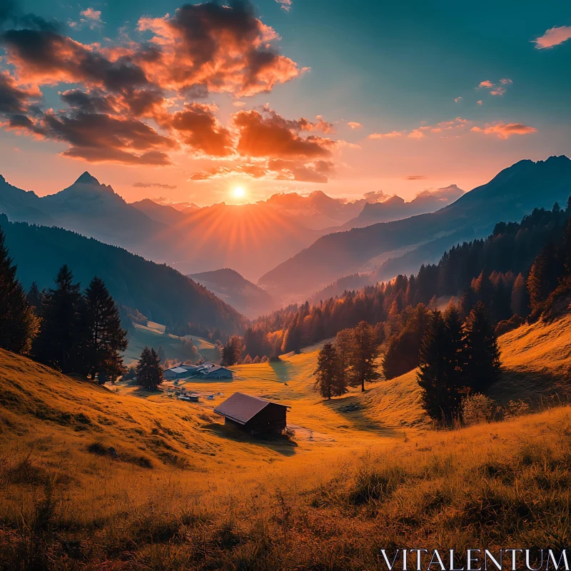 AI ART Picturesque Sunset in Mountain Landscape
