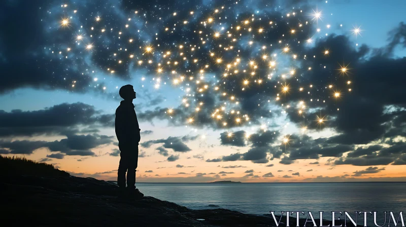 Man Gazing at the Night Sky AI Image