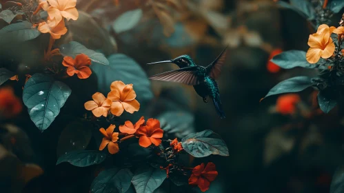 Hummingbird and Flowers