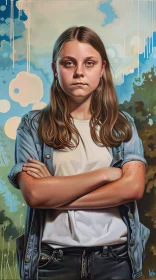 Painting of Greta Thunberg with Nature Backdrop