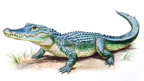 Alligator on Sandy Terrain Illustration